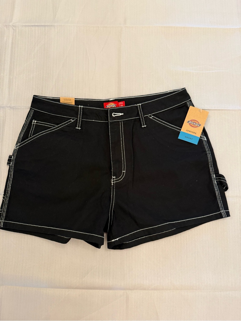 Dickies Women's Black Shorts with White Contrast Stitching